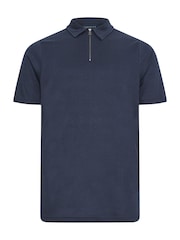 BadRhino Big & Tall Blue Jacquard Quarter Zip Polo Shirt - Image 2 of 3