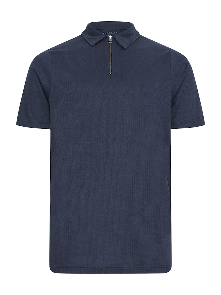 BadRhino Big & Tall Blue Jacquard Quarter Zip Polo Shirt - Image 2 of 3