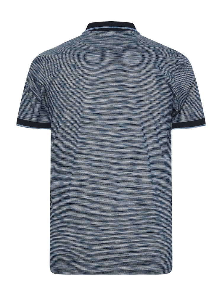 BadRhino Big & Tall Blue Injected Slub Textu Stripe 100% Cotton Polo Shirt - Image 3 of 3