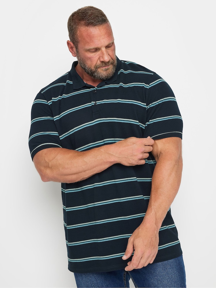 سترة زرقاء مموهة - قميص بولو قطن 100% مخطط بألوان متعددة من BadRhino Big & Tall - صورة 1 من 3