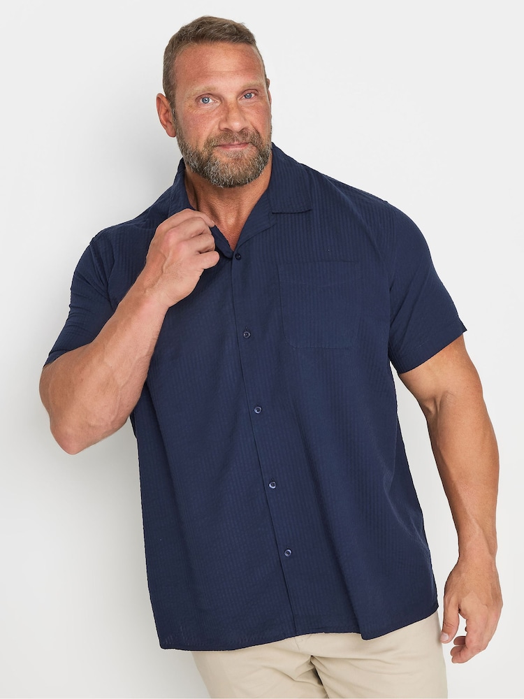 BadRhino Big & Tall Blue Seersucker Revere Neck 100% Cotton Shirt - Image 1 of 3