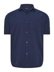 BadRhino Big & Tall Blue Seersucker Revere Neck 100% Cotton Shirt - Image 2 of 3
