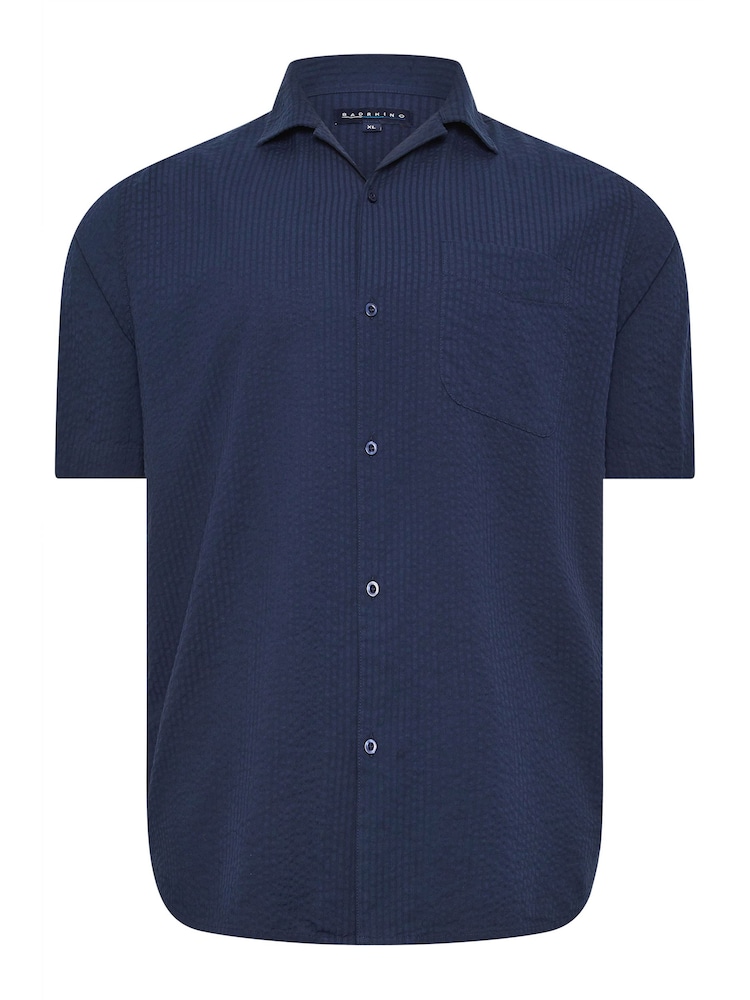BadRhino Big & Tall Blue Seersucker Revere Neck 100% Cotton Shirt - Image 2 of 3