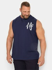 BadRhino Big & Tall Blue 100% Cotton Samarai Muscle Vest - Image 1 of 4