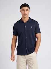 U.S. Polo Assn. Blue Mens Regular Fit Twill Short Sleeve Shirt - Image 1 of 7