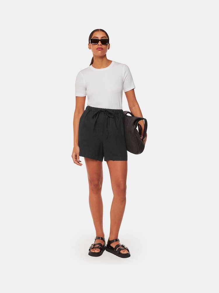 Whistles Black Petite 100% Cotton Elasticated Shorts - Image 3 of 5
