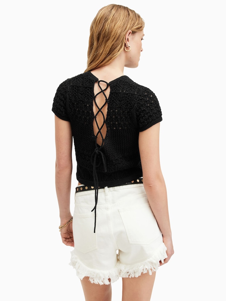 AllSaints Black Lock Slub Jumper - Image 2 of 6 AllSaints Black Lock Slub Jumper - Image 2 of 6
