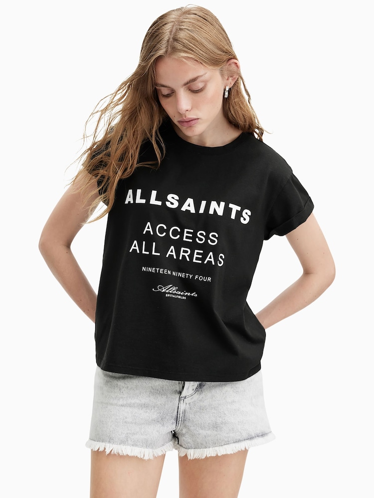 AllSaints Black 100% Cotton Tour Anna T-Shirt - Image 1 of 6