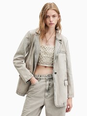AllSaints Grey Ever Denim Blazer - Image 1 of 7