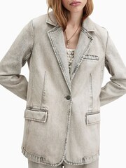 AllSaints Grey Ever Denim Blazer - Image 2 of 7