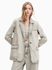 AllSaints Grey Ever Denim Blazer - Image 4 of 7