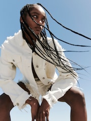 AllSaints White Fray Claude Jacket - Image 1 of 8