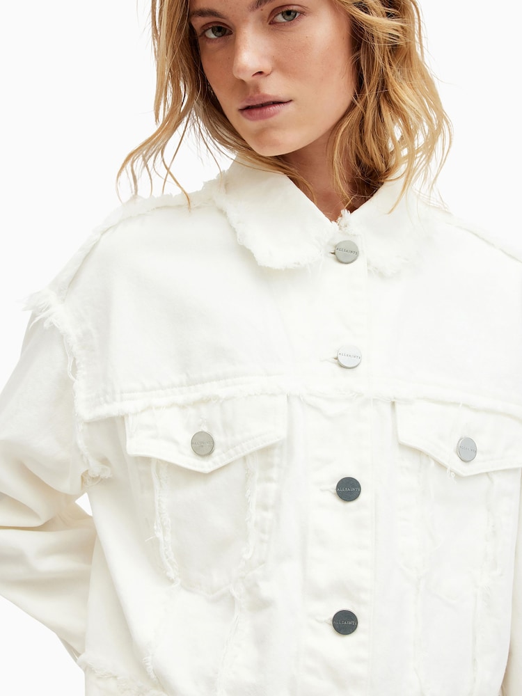 AllSaints White Fray Claude Jacket - Image 3 of 8