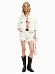 AllSaints White Fray Claude Jacket - Image 4 of 8