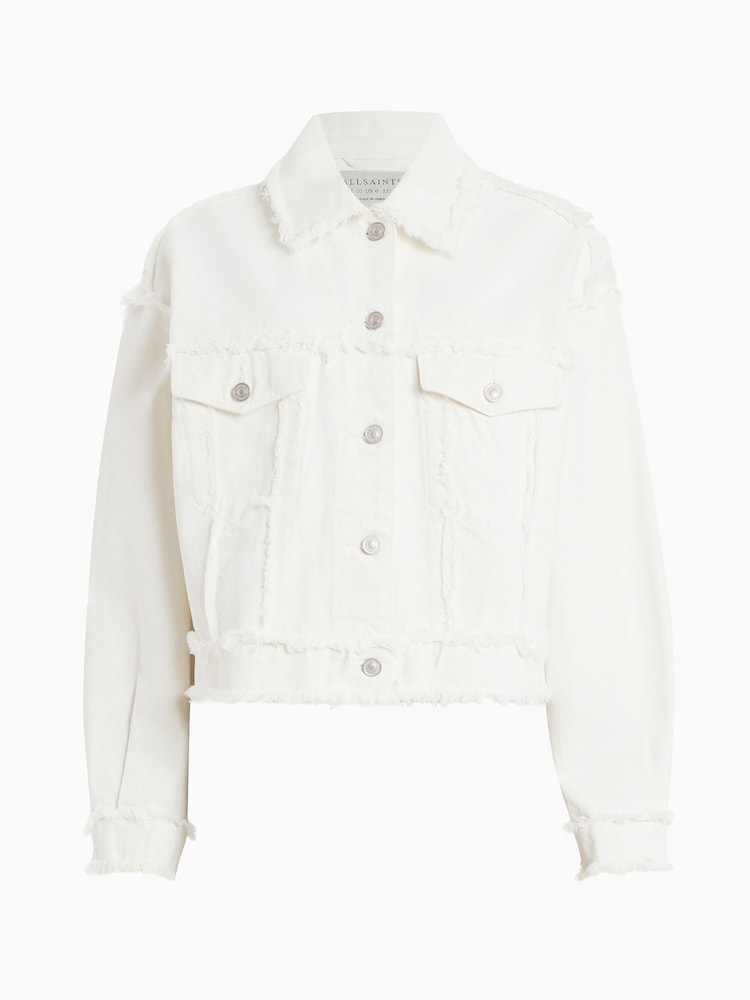 AllSaints White Fray Claude Jacket - Image 8 of 8