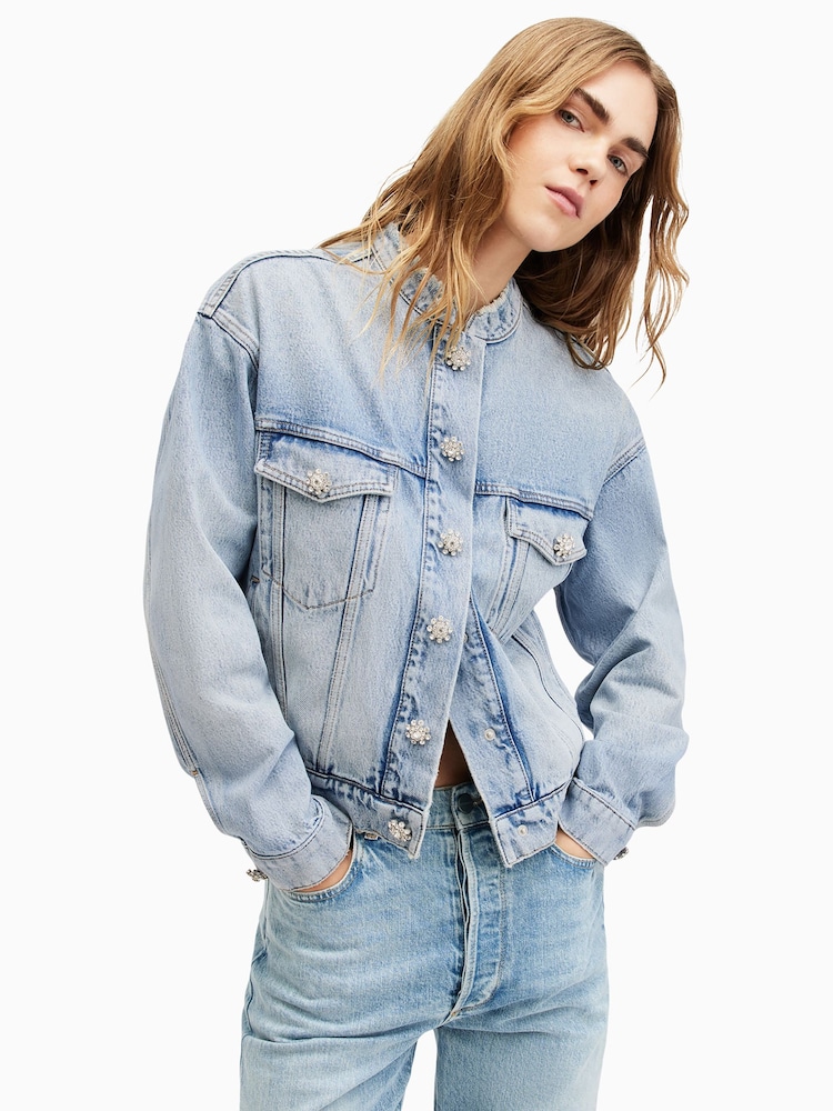 AllSaints Blue Bella Diamond Jacket - Image 1 of 10