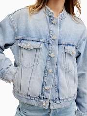 AllSaints Blue Bella Diamond Jacket - Image 2 of 10