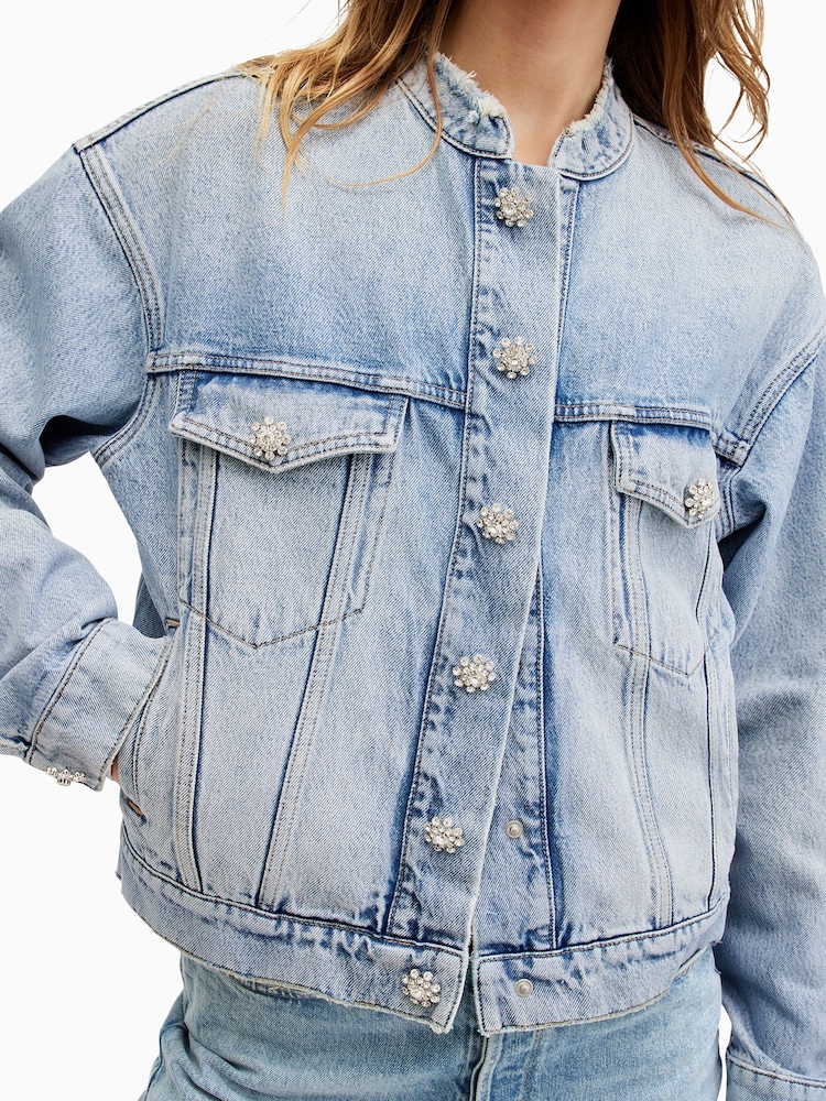 AllSaints Blue Bella Diamond Jacket - Image 2 of 10