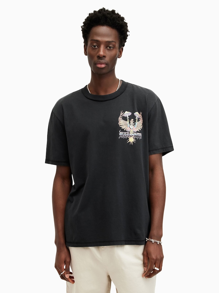 AllSaints Black Strummer Shortsleeve Crew T-Shirt - Image 1 of 7