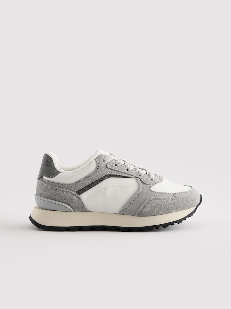 Neutral Grey Standard Fit (F) Elastic Lace Trainers - Image 1 of 5