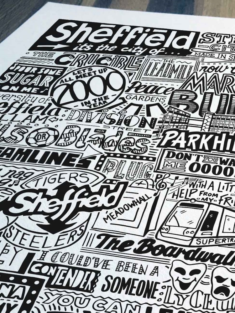Sketchbook Design Black Sheffield Landmarks Illustration Framed Wall Art Print - White A3 Frame - Image 2 of 4 Sketchbook Design Black Sheffield Landmarks Illustration Framed Wall Art Print - White A3 Frame - Image 2 of 4