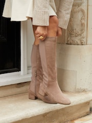 Linzi Nude Sloane High Leg Heeled Boots With Stretch Panel - Image 1 of 6