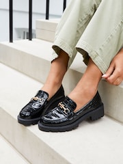 Linzi Black Aria Chunky Sole Loafers With Gold Trim - Image 1 of 5