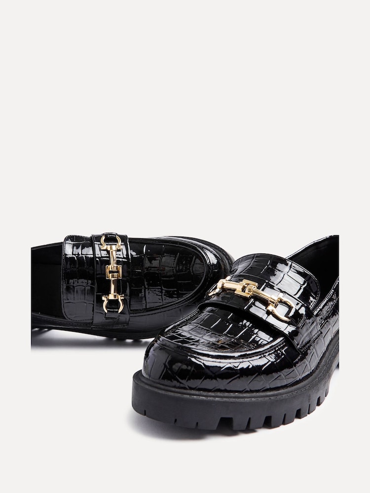 Linzi Black Aria Chunky Sole Loafers With Gold Trim - Image 5 of 5
