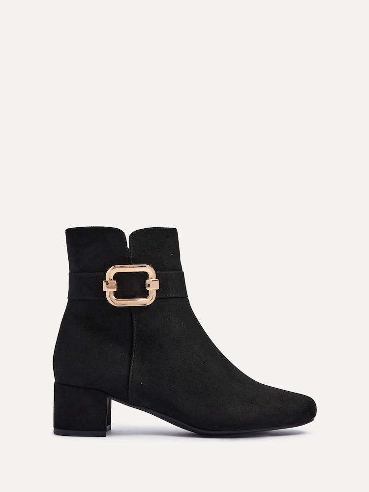 Linzi Black Chrome Daphne Block Heel Ankle Boots With Buckle Detail - Image 2 of 5