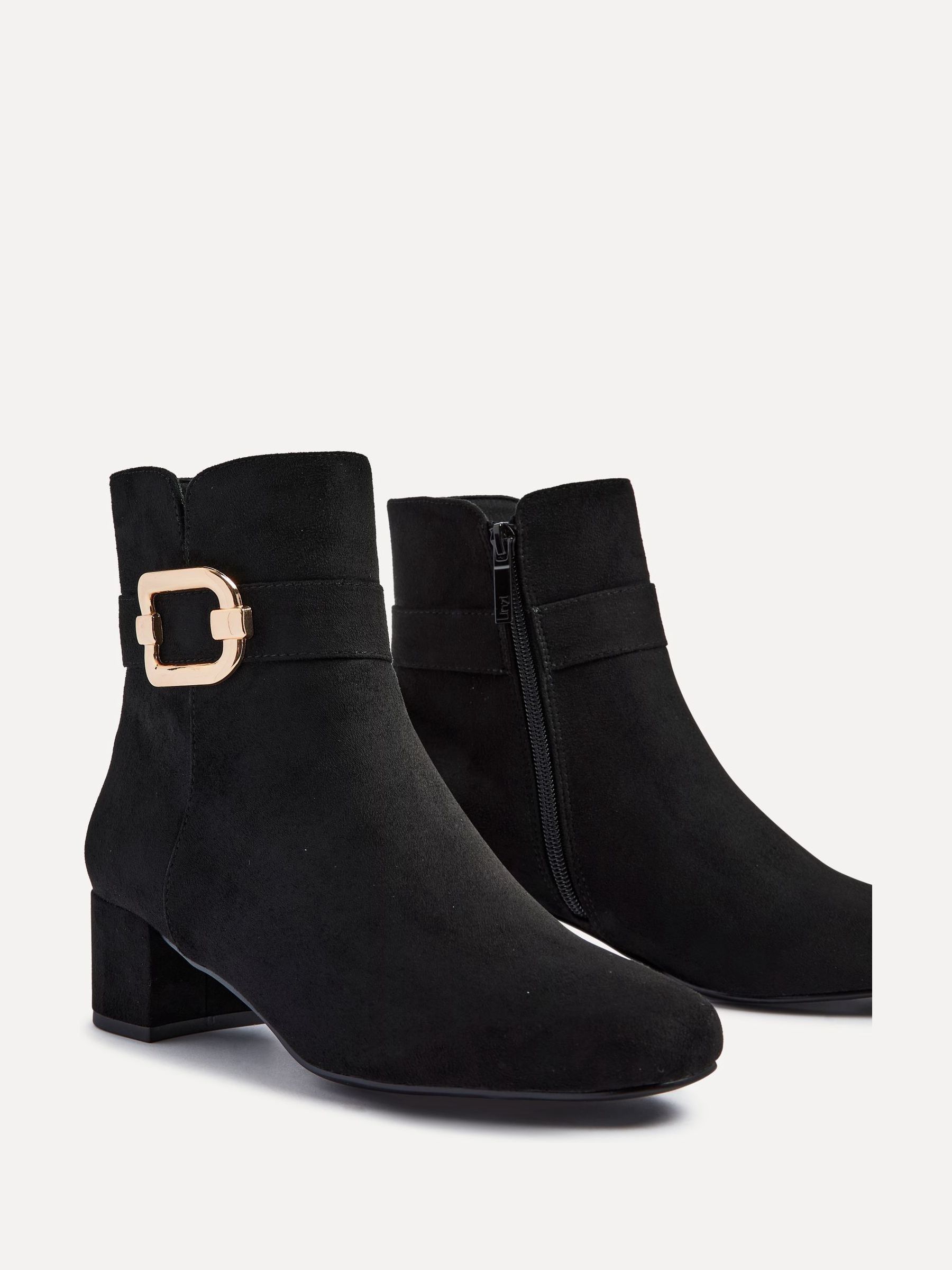 Buy Linzi Black Suede Daphne Block Heel Ankle Boots With Buckle