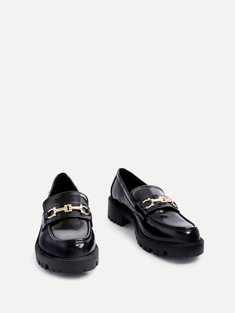 Linzi Black Aria Chunky Sole Loafers With Gold Trim - Image 3 of 5
