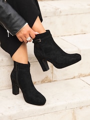 Linzi Black Stefani Heeled Ankle Boots With Buckle Detail - Image 1 of 5