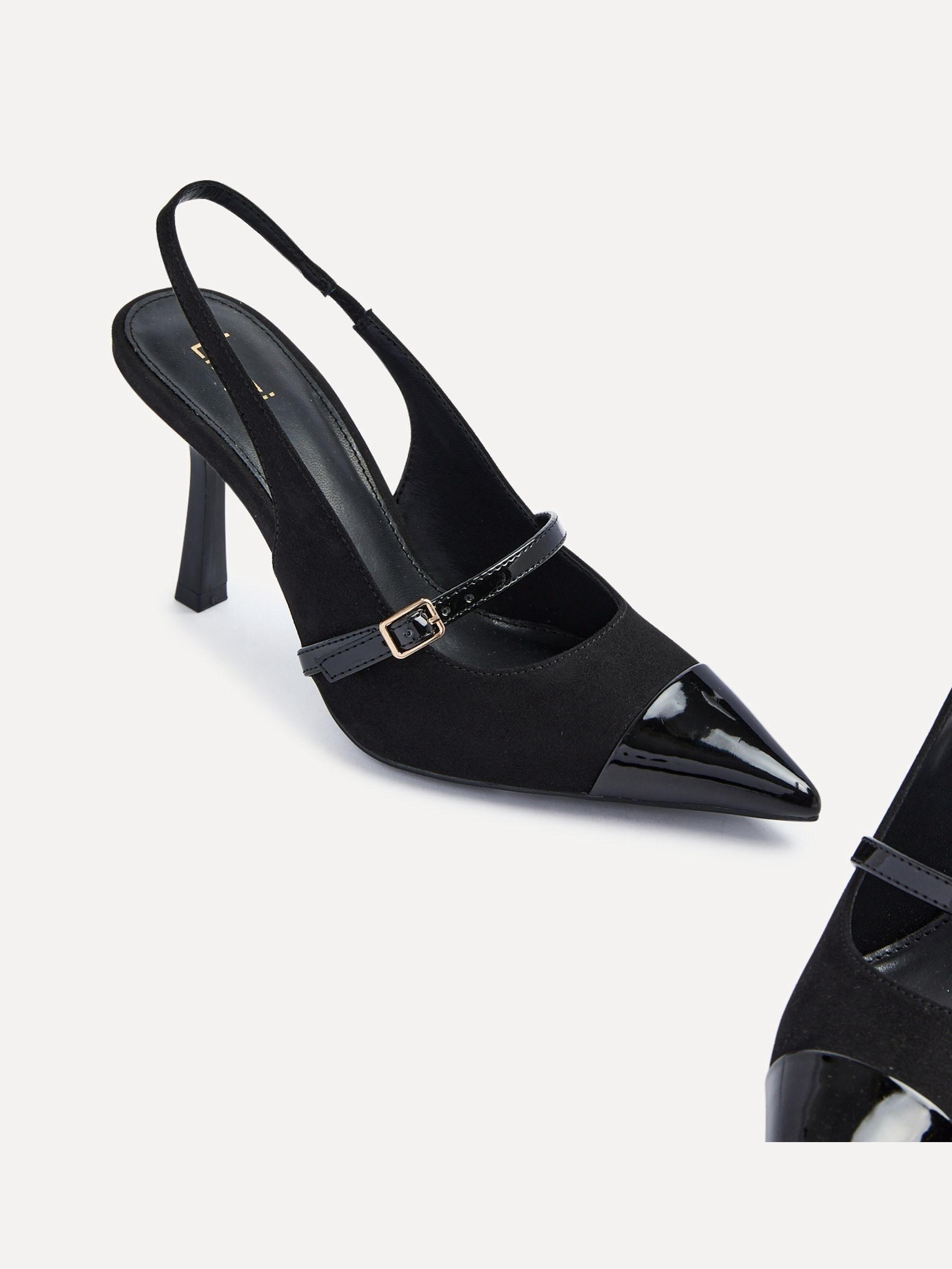 Linzi Black Maze Slingback Court Heels With Buckle Front Strap