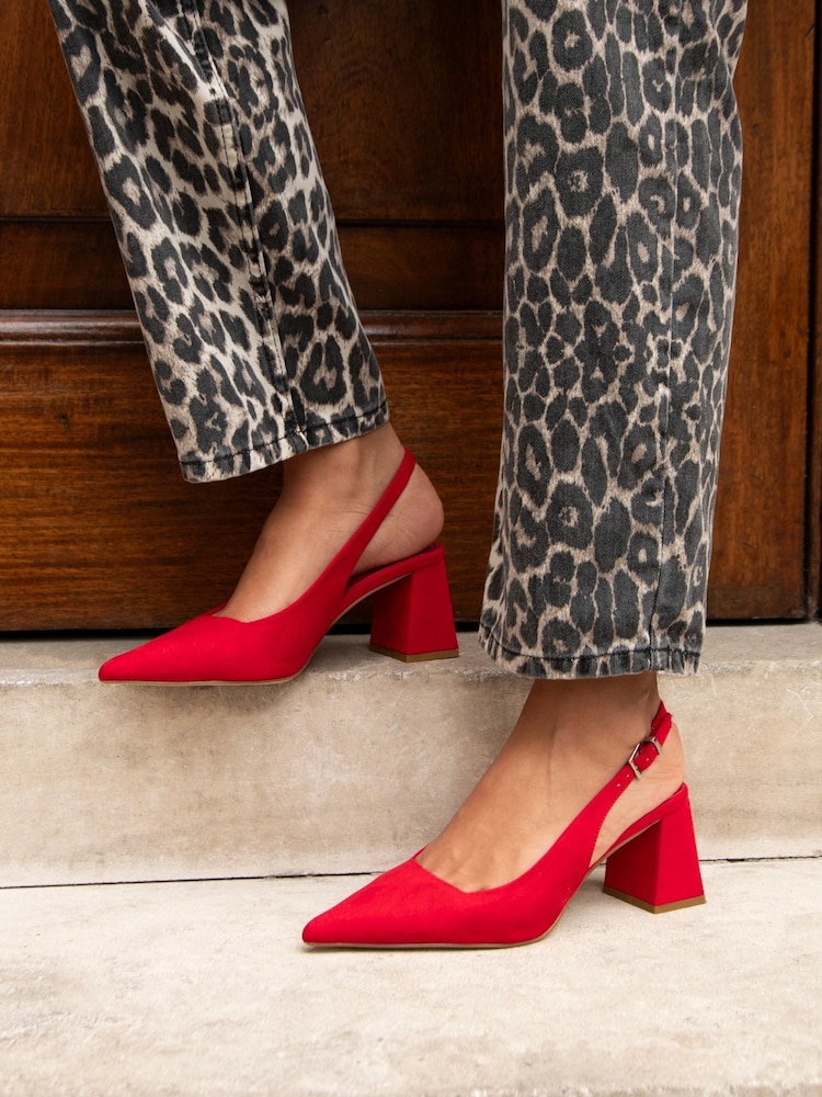 Linzi Red Laurel Buckle Slingback Court Shoes With Block Heel - Image 1 of 5