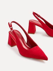 Linzi Red Laurel Buckle Slingback Court Shoes With Block Heel - Image 5 of 5