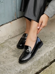 Linzi Black Belle Patent Slip-Ons Leather Loafers With Gold Trim - Image 1 of 5