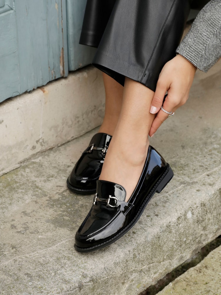 Linzi Black Belle Patent Slip-Ons Leather Loafers With Gold Trim - Image 1 of 5