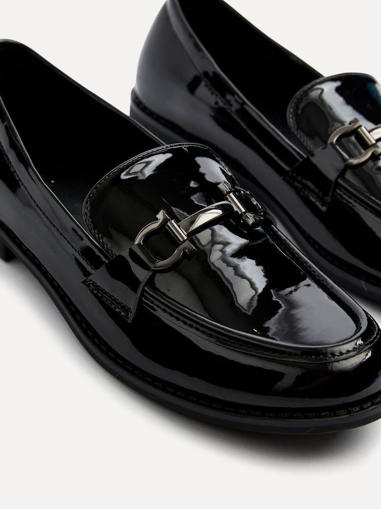 Linzi Black Belle Patent Slip-Ons Leather Loafers With Gold Trim - Image 5 of 5