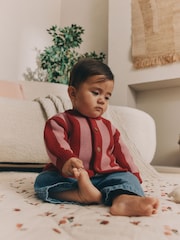 Roza/rdeče črte - dojenček 100% bombaž pletena pletena jopa (0mths-2yrs) - Slika 4 iz 5