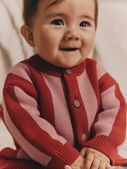 Roza/rdeče črte - dojenček 100% bombaž pletena pletena jopa (0mths-2yrs) - Slika 5 iz 5