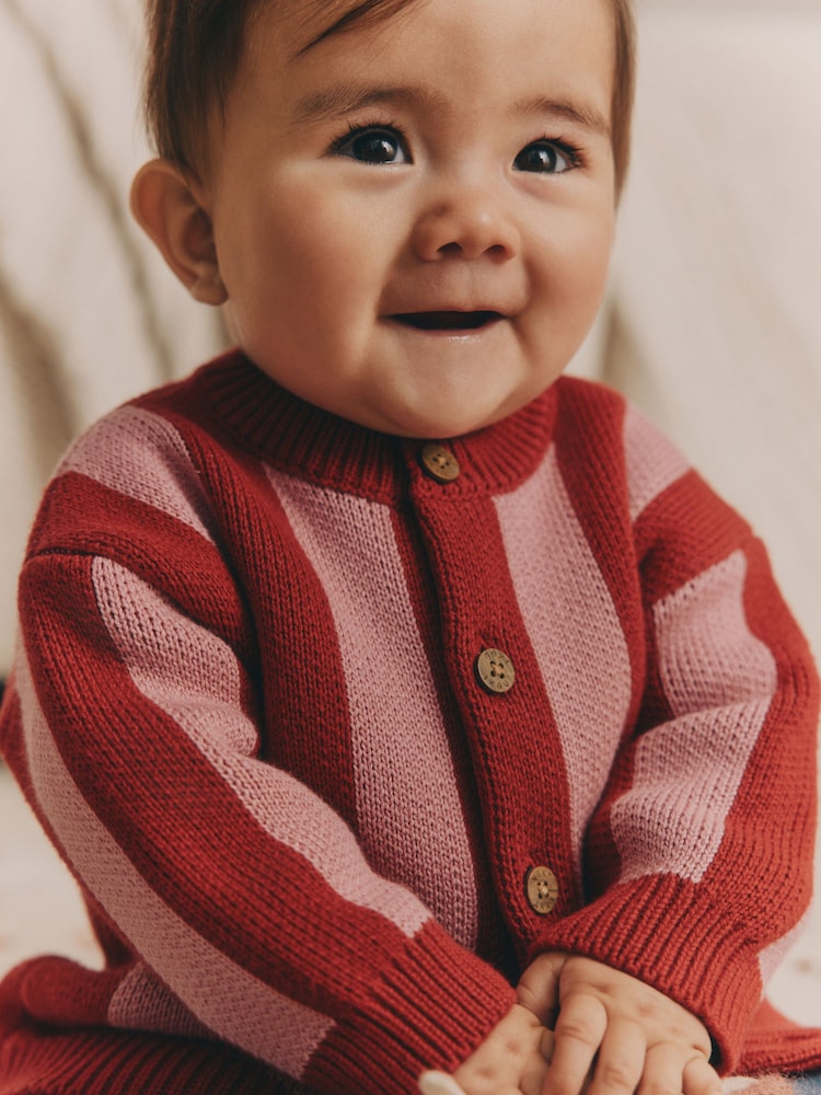 Roza/rdeče črte - dojenček 100% bombaž pletena pletena jopa (0mths-2yrs) - Slika 5 iz 5
