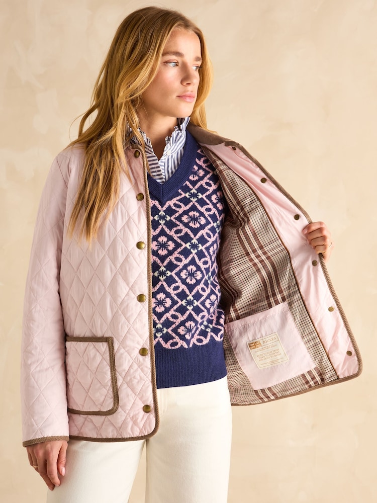 Rose - Joules Quinn Showerproof Diamond Quilted Coat (manteau matelassé en diamant imperméable à l'eau) - Image 6 of 12