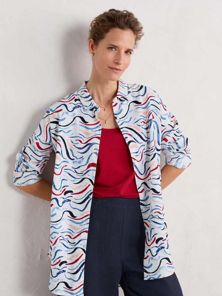 Seasalt Cornwall White Timbre Longline Shirt - Image 1 of 4