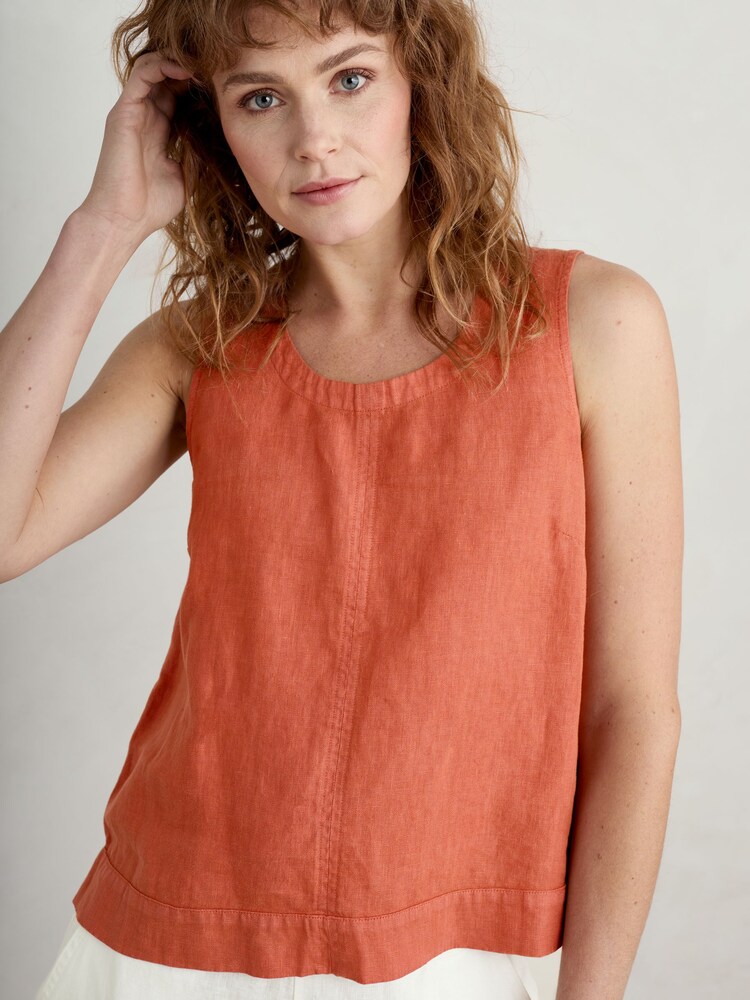 Seasalt Cornwall Orange Lighthouse Station 100% Linen Vest - Image 1 of 5