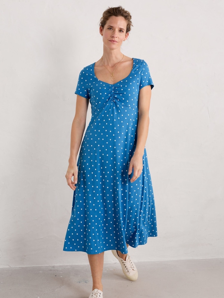 Seasalt Cornwall Blue Secret Cove Empire Line Midi Dress - Image 1 of 5
