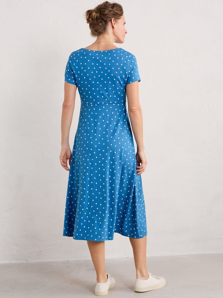 Seasalt Cornwall Blue Secret Cove Empire Line Midi Dress - Image 2 of 5
