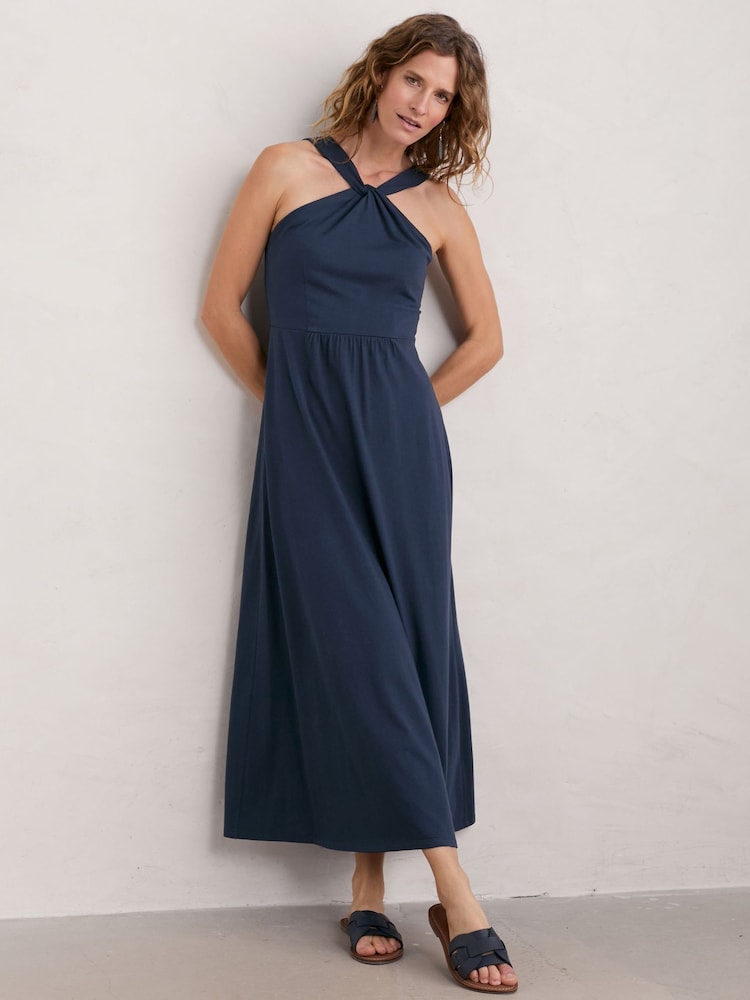 Seasalt Cornwall Blue Faraway Sea Halter Neck Maxi Dress - Image 1 of 3