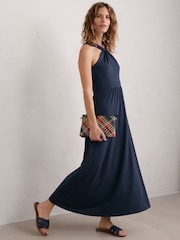 Seasalt Cornwall Blue Faraway Sea Halter Neck Maxi Dress - Image 3 of 3