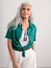 Seasalt Cornwall Blue Drydock Short Sleeve 100% Linen Shirt - Image 1 of 5