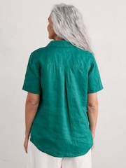 Seasalt Cornwall Blue Drydock Short Sleeve 100% Linen Shirt - Image 2 of 5